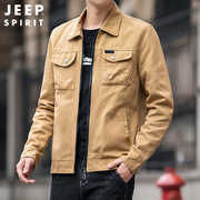 jeep吉普外套男春季休闲纯棉上衣服，水洗翻领工装多袋大码夹克