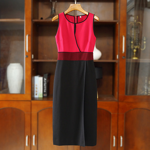 外贸高档女装黑红拼色假两件连衣裙包臀裙气质ol修身一步裙f2176