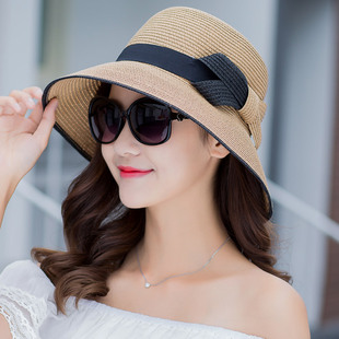帽子女夏遮阳帽防晒可折叠海边度假旅游大檐草帽，英伦沙滩帽太阳帽