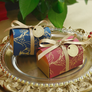网红糖盒酒红色烫金新中式喜糖盒子结婚中国风婚礼喜糖盒