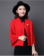 大红色毛衣外套2022秋冬韩版蝙蝠袖宽松时尚，羊毛针织斗篷开衫披肩
