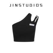 JIN自制22夏设计感个性斜肩双肩带背心修身超短露脐辣妹吊带上衣