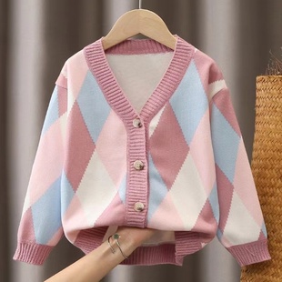 女童秋装毛衣开衫2023韩版洋气，儿童针织衫中童装长袖上衣外套