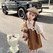 女童裙子儿童时髦森系连衣裙，洋气夏装宝宝，公主裙短袖假两件背带裙