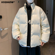 vishow羽绒棉衣男士立领，冬季外套短款面包服潮流，宽松棉袄pu皮衣