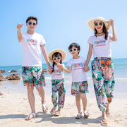 夏季三亚旅游沙滩装亲子装一家三口四口母女长裤套装洋气海边度假