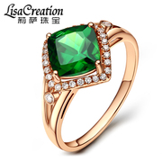 莉萨珠宝 1.64克拉天然绿碧玺戒指18K金镶钻石女戒 彩色宝石戒指