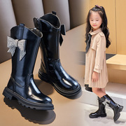 女童单靴中筒皮靴子长靴，2024秋冬季高筒儿童，公主时尚防滑靴子