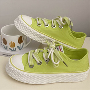 2023秋季荧光绿鞋子女厚底设计感小众原创帆布鞋绿色女鞋板鞋
