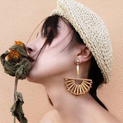 波西米亚民族风纯手工木艺长款耳环，个性街拍度假时尚流行耳饰