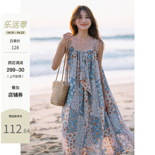 梦的马蓝色沙滩度假连衣裙三亚泰国海边雪纺，吊带裙宽松2023夏季