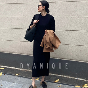 dyamique羊毛针织连衣裙气质圆领经典，优雅中长裙毛衣裙(毛，衣裙)连身裙2006