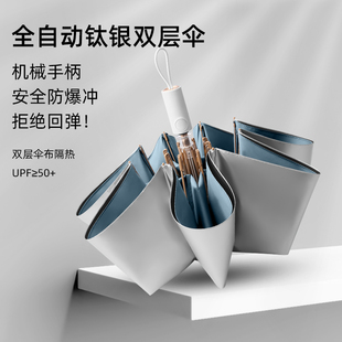双层防晒伞钛银+黑胶超强遮阳防紫外线UPF50+防爆自动折叠太阳伞