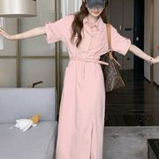 粉色POLO衬衫连衣裙夏季2024显瘦法式复古气质简约收腰高级