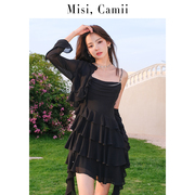 misicamii原创设计师，品牌玫瑰吊带荷叶，边连衣裙轻奢小众裙子