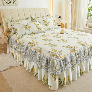 蕾丝床裙三件套水洗，棉床罩式防滑床单床套全棉，1.5米1.8m2床上用品