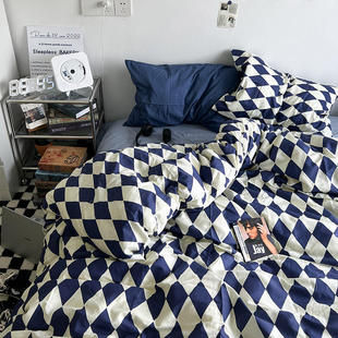 北欧风水洗棉四件套夏季被套被罩床笠款床，单人宿舍三件套床上