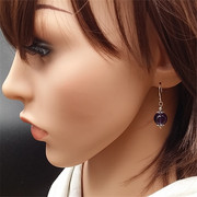 天然紫水晶925纯银耳环，耳坠女紫晶紫色，流行韩国夸张时尚气质耳饰