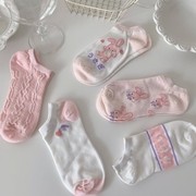 粉色兔子袜子女短袜浅口ins潮夏季薄款纯棉韩版可爱日系卡通船袜