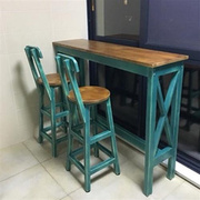 定制实木酒吧椅高脚桌椅组合地中海吧台咖啡桌阳台小吧台做旧家用