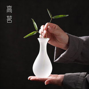 磨砂玻璃花瓶小号禅意花道生活美学摆件日式茶室茶席插花琉璃花器