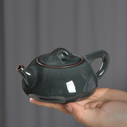 龙泉哥窑铁胎青瓷功夫茶具套装，全手工泡茶单壶家用陶瓷茶杯石瓢壶