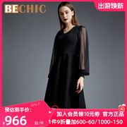 爱慕高端BeChic暖绒系列春秋季波点透明袖针织连体裙BC84AM2