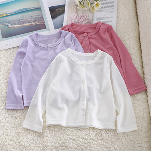夏款女宝宝开衫上衣韩版女孩糖果，色外套冰丝衣，薄女童长袖t恤