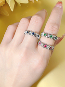 925时尚轻奢银彩宝款个性指环，戒指镶嵌高碳钻小众，设计百搭潮流女
