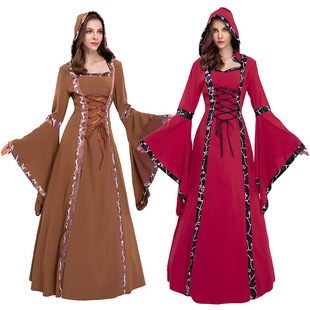 亚马逊跨境贵族复古宫廷装 中世纪喇叭袖长裙 舞台表演连衣裙