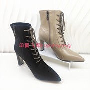 卡迪娜女鞋2022冬季高跟尖头系带时装女短靴KA221519