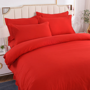 婚庆四件套纯色荷叶边床单红色磨毛被套单人双人加大款公舒适柔软