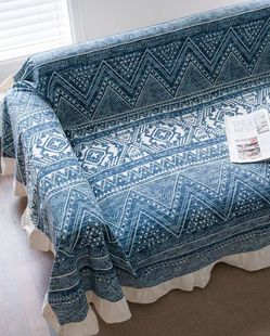 新中式复古黑灰蓝色扎染民族风，全包组合沙发盖布，钢琴防尘罩巾桌布
