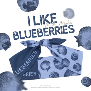 miri原创蓝色蓝莓兔耳朵，韩国潮宽窄铁丝发带，女绑发饰丝巾发箍头饰