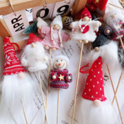 圣诞老人公仔花束包装材料竹签，圣诞天使娃娃圣诞花盒，花束插牌配件
