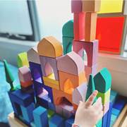 幼儿童大块颗粒实木质积木宝宝益智力美育搭建构祖国版彩虹玩具