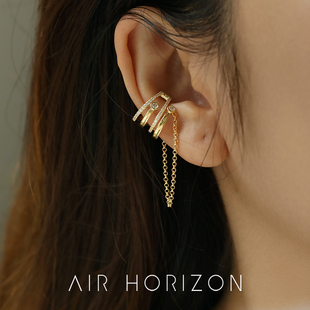 AIR-HORIZON锆石耳环女适合无耳洞个性流苏耳骨夹金色耳夹装饰品