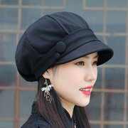 帽子女韩版秋冬季休闲大码八角贝雷帽布帽，时装帽大头显脸小鸭舌帽