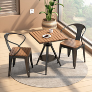 户外休闲可升降餐桌椅白色简约室外铁艺塑木，小圆桌防晒咖啡厅桌椅