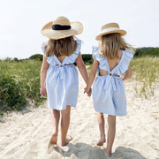 亲子连衣裙母女时尚洋气花边背心裙棉麻度假风海边浪漫沙滩裙