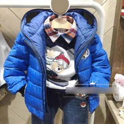 男童冬装外套厚鸭绒奥特曼超人，宝宝羽绒服带眼镜，上衣滑雪服