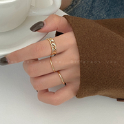 三件套素圈戒指套装组合小众设计ins潮冷淡风，时尚个性网红指环女