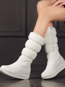 2023冬季新防水羽绒雪地靴女式中筒棉靴加厚毛侧拉链中跟厚底棉鞋
