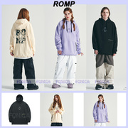 2324romp韩国滑雪长款卫衣加厚抓绒，保暖紫色黄色，单板双板防风防寒