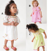 Next英国女童白色紫色黄绿色刺绣花朵连衣裙纯棉礼服M62-965