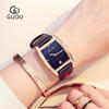 皮带四刻度简约表盘带款手表手表表GUOU方形金框钢带女时尚日历