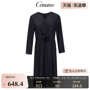 CONATUS/珂尼蒂思连衣裙早春商场同款V领黑色显瘦气质裙子女