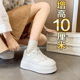 小个子厚底松糕鞋女2024今年流行的春季韩版内增高小白鞋板鞋