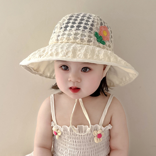 婴儿渔夫帽遮阳帽夏季薄款宝宝帽子防晒帽男女童帽儿童太阳帽网帽