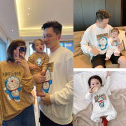 高端亲子装春秋装一家三口婴儿百天爬服洋气母女母子加绒卫衣